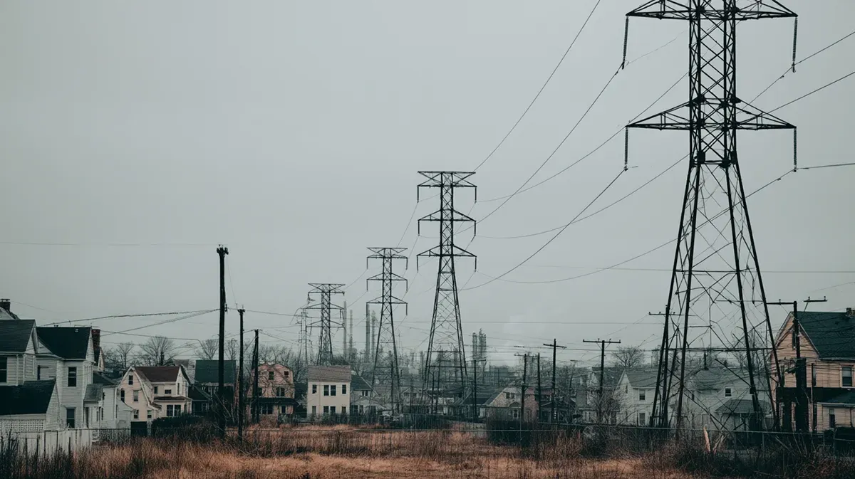 Suburban neighborhood with large power lines